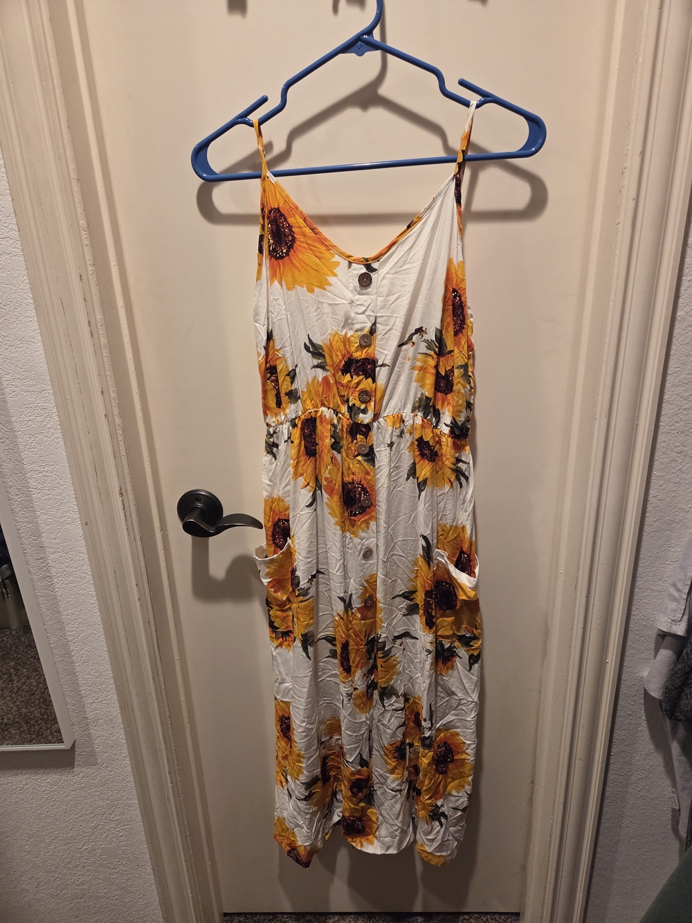 Sunflower Button-Front Sundress with Spaghetti Straps